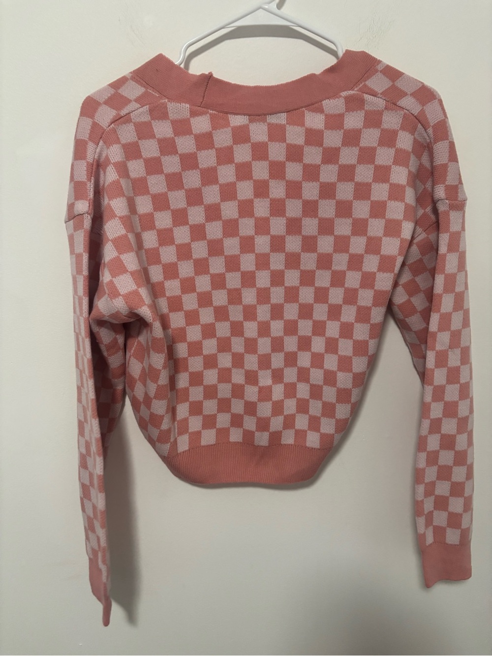 LCW casual pink checkered relaxed fit cropped cardigan - Picture 9 of 10